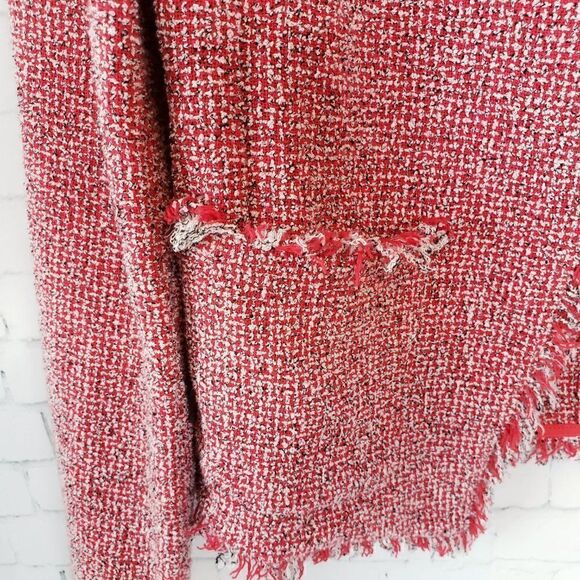 LK Bennett Blazer Size US 2 Red Tweed Shag JK Darya Cardinal Jacket - Picture 5 of 11
